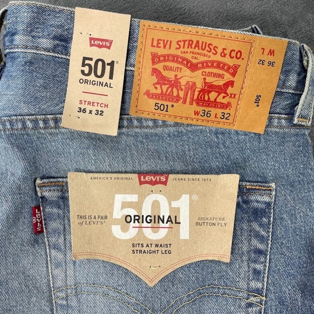 Levis 501 Jeans Mens 36x32 Blue Original Straight Button Fly Denim Medium Wash - Picture 2 of 5
